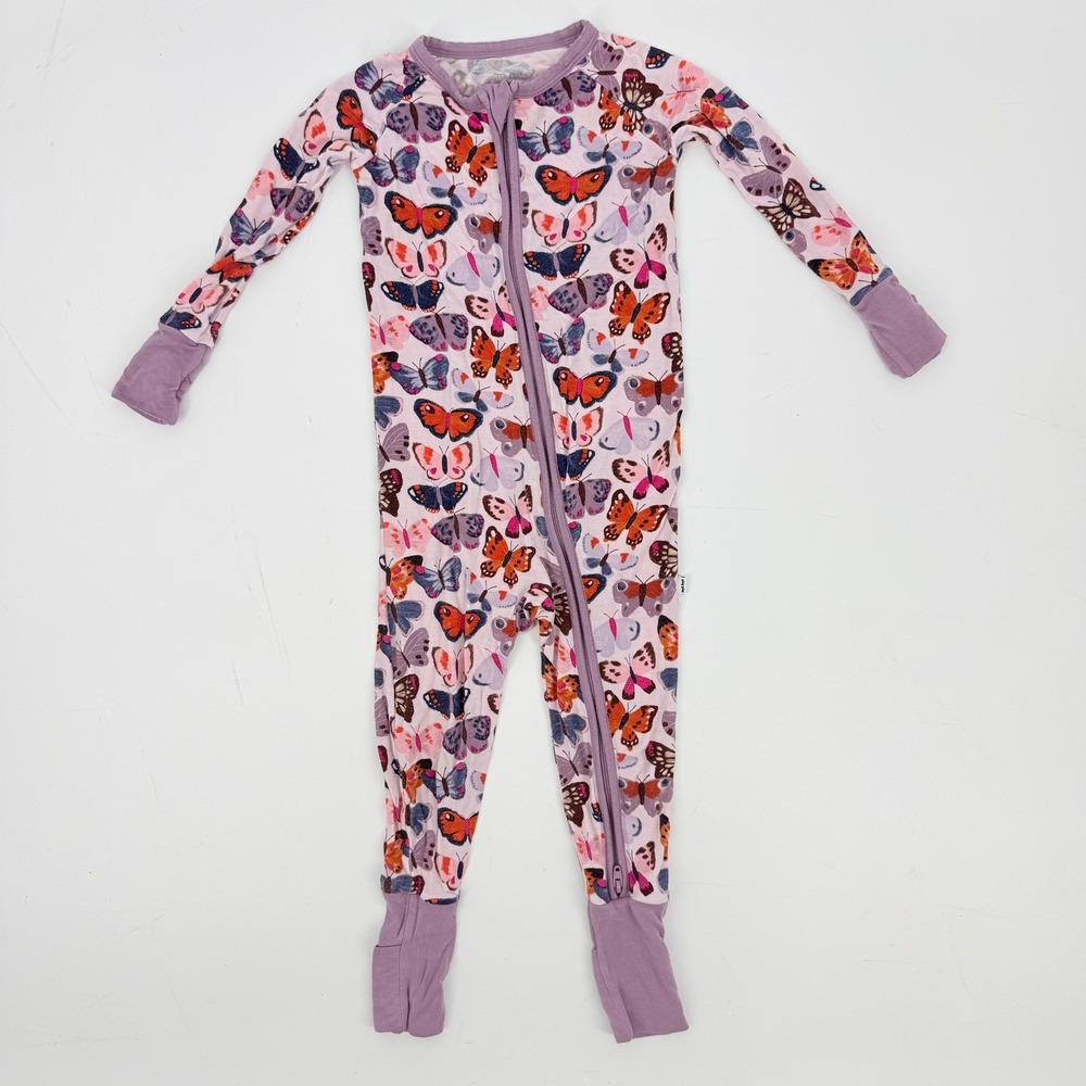 Little Sleepies Zippy Pajamas Baby 12-18M Pink Butterfly Bamboo Viscose Sleeper